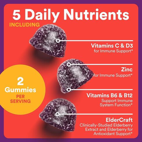 Smartypants Kids Immunity Elderberry Gummies: ملحق دعم مناعة الأطفال ، فيتامين C ، فيتامين D ، فيتامينات B6 و B12 والزنك ، خالية من الغلوتين ، نكهة Elderberry ، 60 يومًا (إمدادات 30 يومًا) in Kuwait