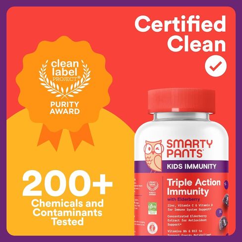 Smartypants Kids Immunity Elderberry Gummies: ملحق دعم مناعة الأطفال ، فيتامين C ، فيتامين D ، فيتامينات B6 و B12 والزنك ، خالية من الغلوتين ، نكهة Elderberry ، 60 يومًا (إمدادات 30 يومًا) in Kuwait