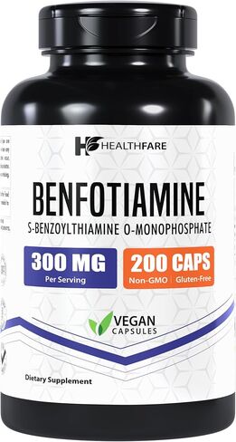 Benfotiamine 300mg | 200 Veg Capsules | Enhanced Absorption | Supports Overall Health | Increased Bioavailability in Saudi Arabia