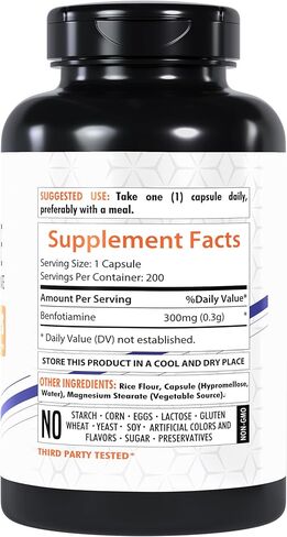 Benfotiamine 300mg | 200 Veg Capsules | Enhanced Absorption | Supports Overall Health | Increased Bioavailability in Saudi Arabia