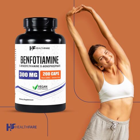 Benfotiamine 300mg | 200 Veg Capsules | Enhanced Absorption | Supports Overall Health | Increased Bioavailability in Saudi Arabia