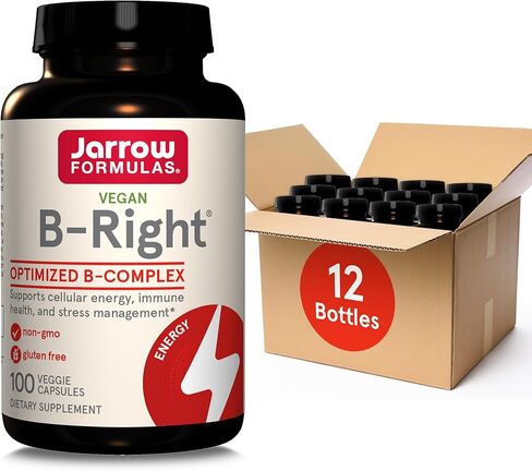 Jarrow Formulas B-Right, Optimized B Complex Featuring Vitamin B1, B2, B5, B6, B12 and B9 to Support Cellular Energy, Immune Health and Stress Management, 100 Veggie Capsules, Up to a 100 Day Supply in Saudi Arabia