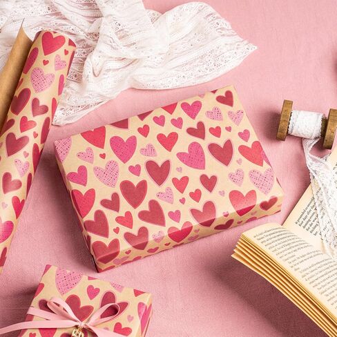 Ruspepa Valentine's Day Kraft Wrapp Wrappe Roll ، Mini Roll ، Foil Red Diamond Heart وأنا أحبك ، ورقة لف الهدية النصية لعيد الحب ، والذكرى السنوية ، والزفاف ، وأكثر من 17 بوصة × 32.8 قدمًا in Kuwait