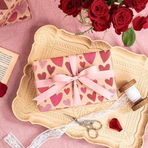 Ruspepa Valentine's Day Kraft Wrapp Wrappe Roll ، Mini Roll ، Foil Red Diamond Heart وأنا أحبك ، ورقة لف الهدية النصية لعيد الحب ، والذكرى السنوية ، والزفاف ، وأكثر من 17 بوصة × 32.8 قدمًا in Kuwait