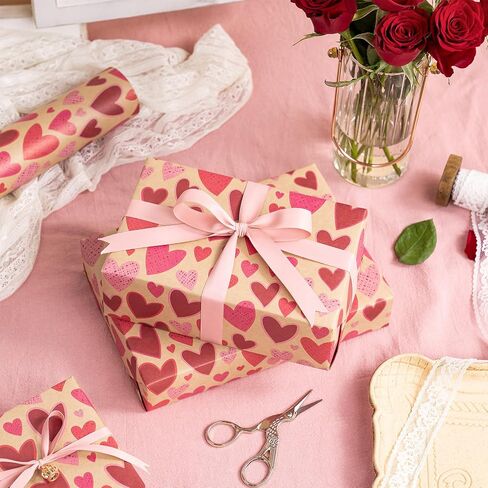 Ruspepa Valentine's Day Kraft Wrapp Wrappe Roll ، Mini Roll ، Foil Red Diamond Heart وأنا أحبك ، ورقة لف الهدية النصية لعيد الحب ، والذكرى السنوية ، والزفاف ، وأكثر من 17 بوصة × 32.8 قدمًا in Kuwait