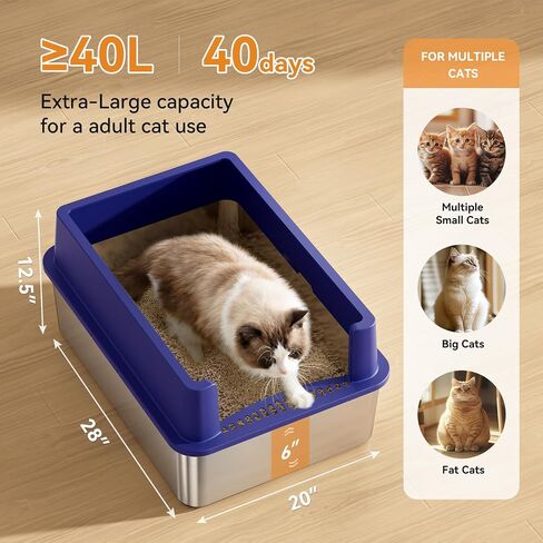 2 حزمة Jotesnew كبيرة كبيرة XXXL 28 "× 20" مقلاة القمامة القط للقطط الكبيرة مين راجدول المعادن الكبرى الفولاذ المقاوم للصدأ الصلب السهل التنظيف ، غير اللطيف ، مضاد للتسرب ، سهلة التنظيف in Kuwait