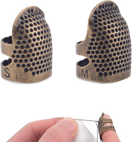BEADNOVA Sewing Thimbles for Hand Embroidery Knitting Thimble Adjustable Metal Sewing Finger Protector for Hand Sewing Quilting Craft Accessories DIY Sewing Tools (Size M, 2 Pcs) in Kuwait