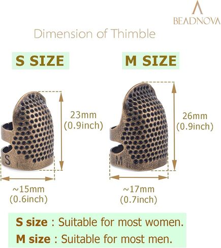 BEADNOVA Sewing Thimbles for Hand Embroidery Knitting Thimble Adjustable Metal Sewing Finger Protector for Hand Sewing Quilting Craft Accessories DIY Sewing Tools (Size M, 2 Pcs) in Kuwait