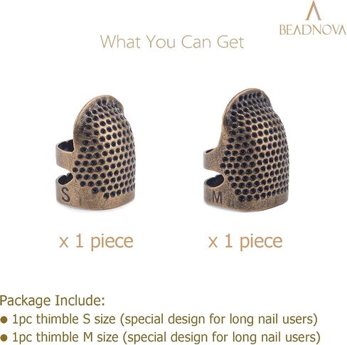 BEADNOVA Sewing Thimbles for Hand Embroidery Knitting Thimble Adjustable Metal Sewing Finger Protector for Hand Sewing Quilting Craft Accessories DIY Sewing Tools (Size M, 2 Pcs) in Kuwait