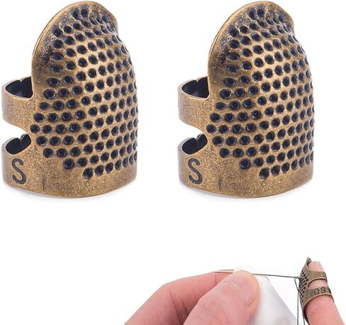 BEADNOVA Sewing Thimbles for Hand Embroidery Knitting Thimble Adjustable Metal Sewing Finger Protector for Hand Sewing Quilting Craft Accessories DIY Sewing Tools (Size M, 2 Pcs) in Kuwait