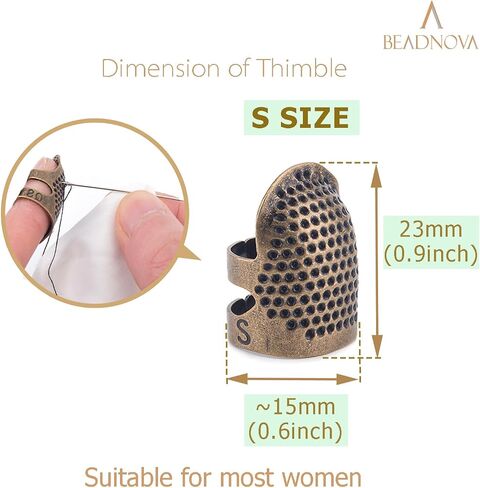 BEADNOVA Sewing Thimbles for Hand Embroidery Knitting Thimble Adjustable Metal Sewing Finger Protector for Hand Sewing Quilting Craft Accessories DIY Sewing Tools (Size M, 2 Pcs) in Kuwait