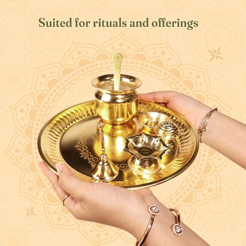 The Fine Living Co. Exquisite Gold Plated Pooja Thali - Decorative Serving Plate, Set of 1, for Hindu Rituals, Ceremonies, Puja, Diwali, Home Decor, Festive Celebrations in Saudi Arabia