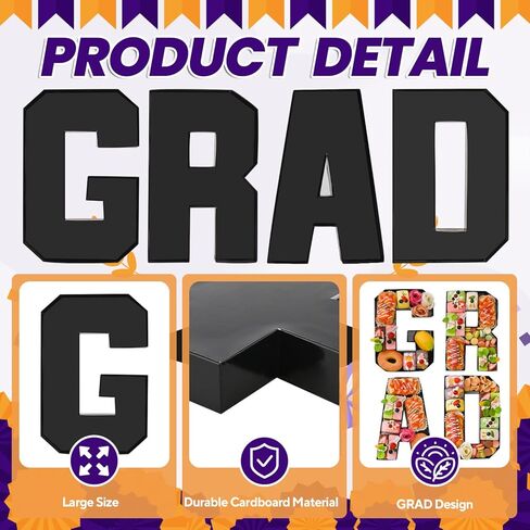 GRAD Set Cardboard Letter for Charcuterie 10.2'' Congrats Grad Fillable Tray Charcuterie Paper Box for Graduation Party Decorations Chocolate Candy Cupcake Container in Kuwait