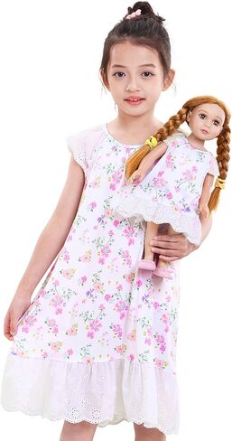 Mhjy Girls Lightgowns Lace Girl و Doll مطابقة Pajamas Toddler Night With With With With With For Girls و 18 "Dolls Complements in Kuwait