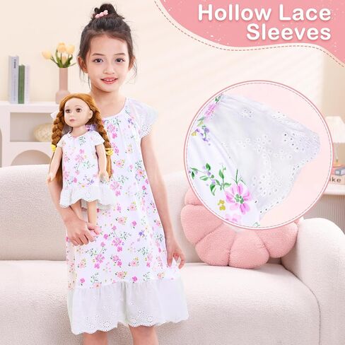 Mhjy Girls Lightgowns Lace Girl و Doll مطابقة Pajamas Toddler Night With With With With With For Girls و 18 "Dolls Complements in Kuwait