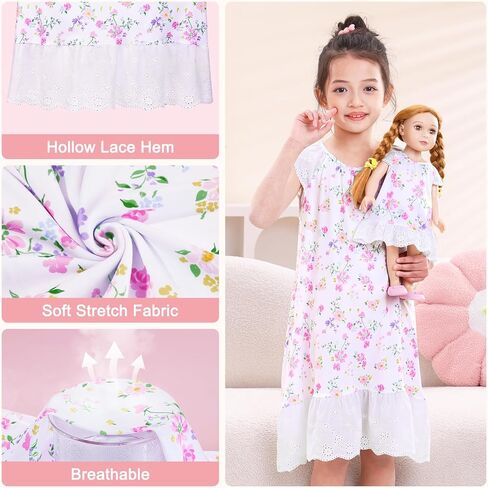 Mhjy Girls Lightgowns Lace Girl و Doll مطابقة Pajamas Toddler Night With With With With With For Girls و 18 "Dolls Complements in Kuwait