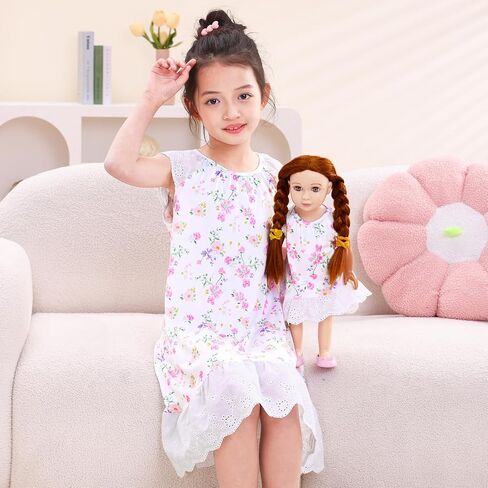Mhjy Girls Lightgowns Lace Girl و Doll مطابقة Pajamas Toddler Night With With With With With For Girls و 18 "Dolls Complements in Kuwait