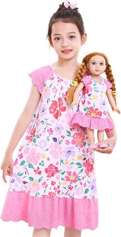 Mhjy Girls Lightgowns Lace Girl و Doll مطابقة Pajamas Toddler Night With With With With With For Girls و 18 "Dolls Complements in Kuwait