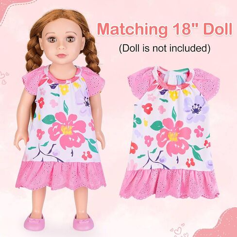 Mhjy Girls Lightgowns Lace Girl و Doll مطابقة Pajamas Toddler Night With With With With With For Girls و 18 "Dolls Complements in Kuwait
