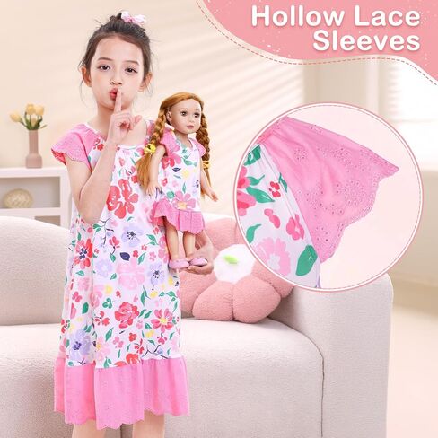 Mhjy Girls Lightgowns Lace Girl و Doll مطابقة Pajamas Toddler Night With With With With With For Girls و 18 "Dolls Complements in Kuwait