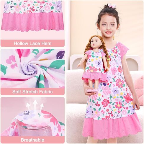 Mhjy Girls Lightgowns Lace Girl و Doll مطابقة Pajamas Toddler Night With With With With With For Girls و 18 "Dolls Complements in Kuwait