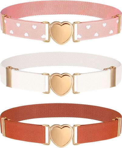 3 Pieces Girl Belts Kids Toddler Belt Elastic Stretch Belt Adjustable Stretch Belts Elastic Heart Kids Belt for Girls in Kuwait