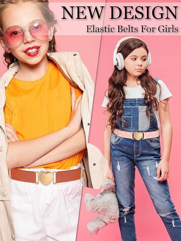 3 Pieces Girl Belts Kids Toddler Belt Elastic Stretch Belt Adjustable Stretch Belts Elastic Heart Kids Belt for Girls in Kuwait