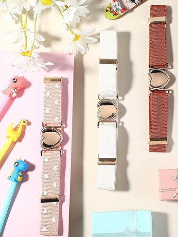 3 Pieces Girl Belts Kids Toddler Belt Elastic Stretch Belt Adjustable Stretch Belts Elastic Heart Kids Belt for Girls in Kuwait