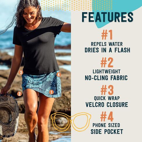 Ripskirt Hawaii Length 1 - Grap Skirt for Women - تغطية سريعة للسباحة الجافة مع الجيب الجانبي - الوزن الخفيف للشاطئ والسفر in Kuwait