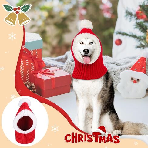 NACOCO Christmas Dog Hat Crocheted Snood Funny Pet Cap with Pompon Red Green Warm Winter Dog Hat Knit Snood Headwear for Pets & Women & Men (Red, S) in Kuwait