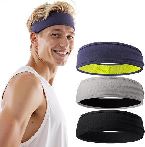 Braylin Men's Headband, 3-Pack Men's Sweatband, Sports Headband for Running, Cycling, Basketball, Fitness Workout, Unisex Headbands in Kuwait