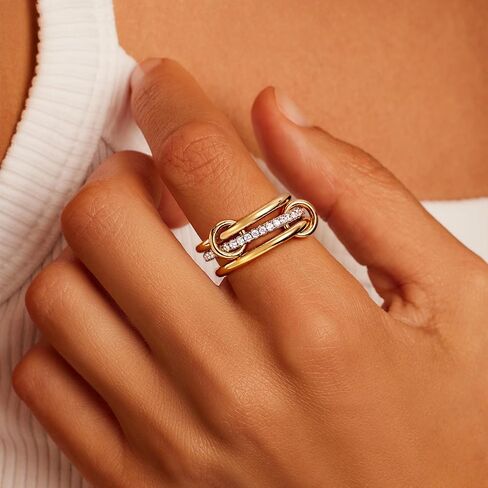 جينير الذهب والفضة حلقات متشابكة للنساء Dainty 14K الذهب مطلي بالزركونيا عبارة عن بيانات قابلة للتكديس نطاقات متصلة ثنائية النطاقات تكديس المجوهرات غير المشوهة in Kuwait