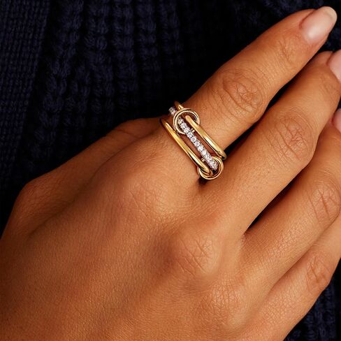 جينير الذهب والفضة حلقات متشابكة للنساء Dainty 14K الذهب مطلي بالزركونيا عبارة عن بيانات قابلة للتكديس نطاقات متصلة ثنائية النطاقات تكديس المجوهرات غير المشوهة in Kuwait