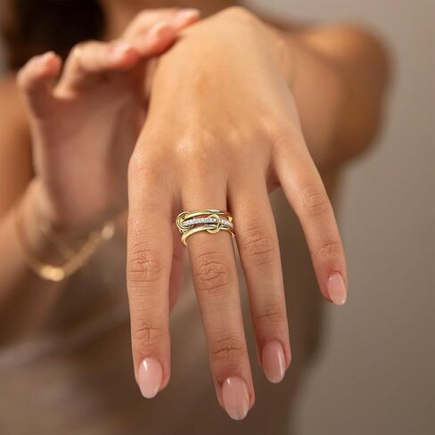 جينير الذهب والفضة حلقات متشابكة للنساء Dainty 14K الذهب مطلي بالزركونيا عبارة عن بيانات قابلة للتكديس نطاقات متصلة ثنائية النطاقات تكديس المجوهرات غير المشوهة in Kuwait