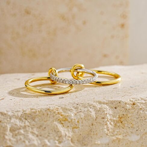 جينير الذهب والفضة حلقات متشابكة للنساء Dainty 14K الذهب مطلي بالزركونيا عبارة عن بيانات قابلة للتكديس نطاقات متصلة ثنائية النطاقات تكديس المجوهرات غير المشوهة in Kuwait