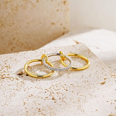 جينير الذهب والفضة حلقات متشابكة للنساء Dainty 14K الذهب مطلي بالزركونيا عبارة عن بيانات قابلة للتكديس نطاقات متصلة ثنائية النطاقات تكديس المجوهرات غير المشوهة in Kuwait