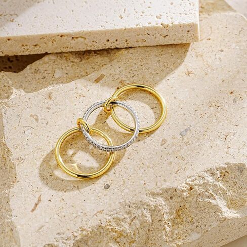 جينير الذهب والفضة حلقات متشابكة للنساء Dainty 14K الذهب مطلي بالزركونيا عبارة عن بيانات قابلة للتكديس نطاقات متصلة ثنائية النطاقات تكديس المجوهرات غير المشوهة in Kuwait