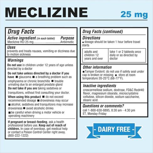 Puregen Labs Meclizine 25 mg Antiemetic 200 chewable Tablets | Motion Sickness Relief - Prevent Nausea, Vomiting, and Dizziness | Dairy Free | Made in USA | Value Pack – 200 chewable Tablets in Saudi Arabia