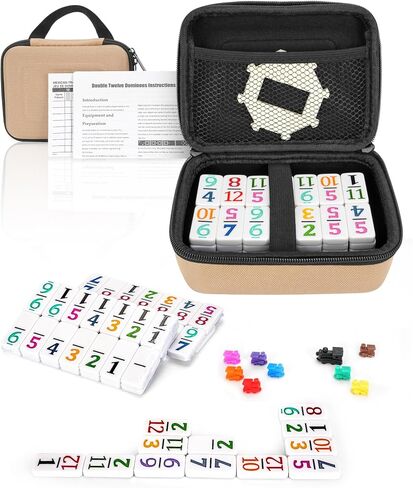 مجموعة دومينو قطار Kaile Mexican مع أرقام ، و Doinerlual Double Double 12 Mexican Train Dominoes مع حالة سفر متينة - متعة نابضة بالحياة في ليلة العائلة ، والحفلات ، والتجمعات in Kuwait