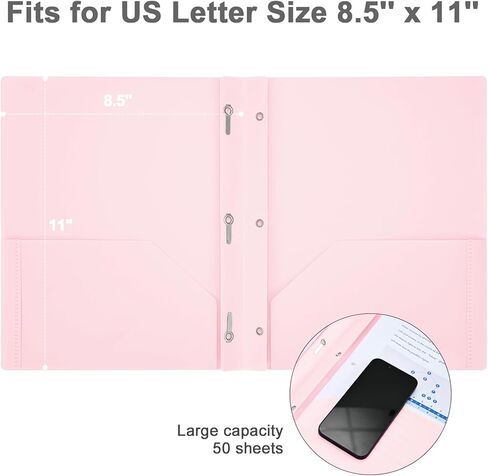 Two-Pocket-Folders with 3 Prongs, Letter Size Plastic Folders with Pockets and Prongs, Poly Plastic Folders for Office & School. 6 Pastel Colors (White Color -12 Packs) in Kuwait