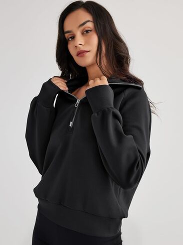 ملكة الملكة العصرية من النوع الثقيل الضخم نصف الرمز البريدي بولوفر طويلة الأكمام ربع هوديز في سن المراهقة الفتيات يسقط y2k الملابس in Kuwait