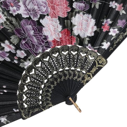 BABEYOND 8pcs Floral Folding Hand Fan Vintage Handheld Lace Folding Fan with Different Flower Patterns Fabric Folding Fan for Wedding Dancing Party (Color Random Selected with Chinese rose) in Saudi Arabia