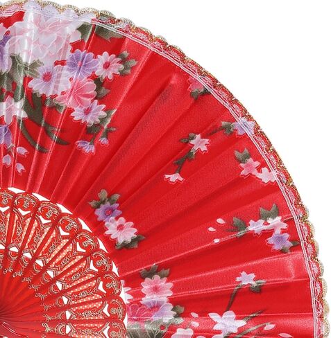 BABEYOND 8pcs Floral Folding Hand Fan Vintage Handheld Lace Folding Fan with Different Flower Patterns Fabric Folding Fan for Wedding Dancing Party (Color Random Selected with Chinese rose) in Saudi Arabia