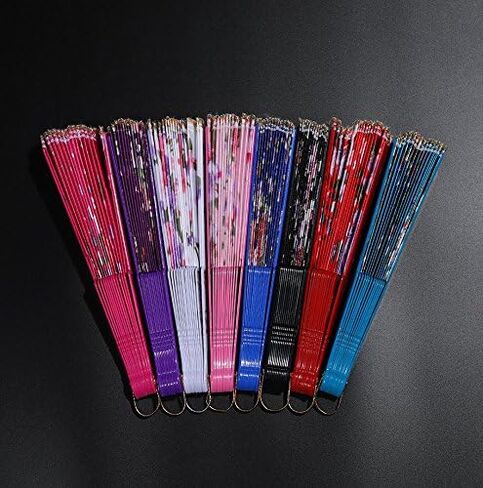 BABEYOND 8pcs Floral Folding Hand Fan Vintage Handheld Lace Folding Fan with Different Flower Patterns Fabric Folding Fan for Wedding Dancing Party (Color Random Selected with Chinese rose) in Saudi Arabia