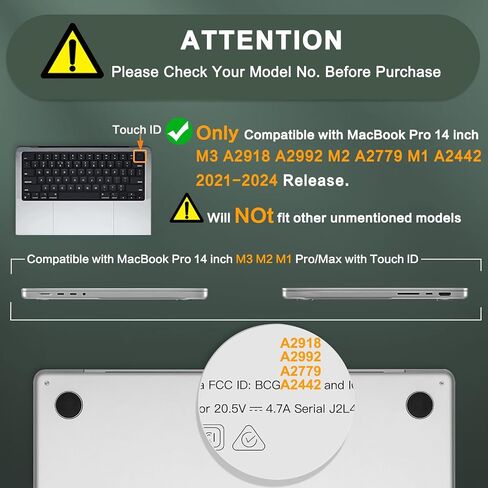 Moseso متوافق مع Macbook Pro 14 بوصة الحالة 2025-2021 M4 M3 M1 M1 A3112 A3185 A3401 A2918 A2992 A2779 A2442 ، فوليترا طبيعية اللون الأصلي الصلبة وصورة المفاتيح in Saudi Arabia