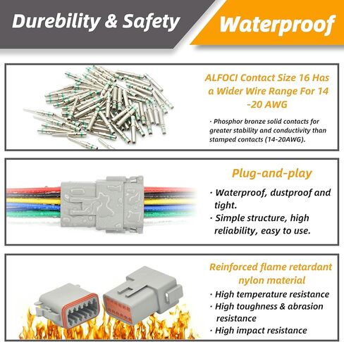 205 PCS Deutsch Connector Kit ، DT 2 3 4 6 8 12 PIN الموصلات ، موصلات كهربائية مقاومة للماء IP67 مع 70 زوجًا من حجم 16 جهات اتصال صلبة لقارب شاحنة السيارة ، 205 PCS (جهات اتصال صلبة) in Saudi Arabia