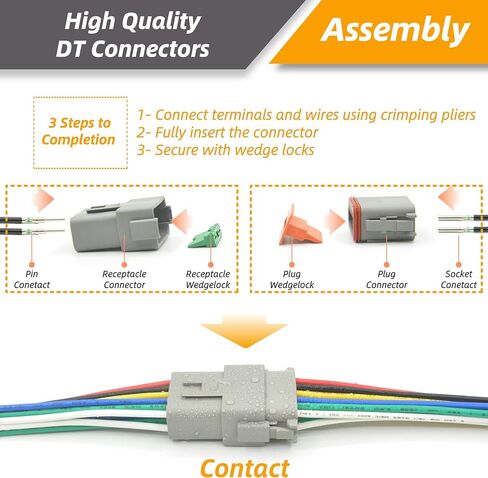 205 PCS Deutsch Connector Kit ، DT 2 3 4 6 8 12 PIN الموصلات ، موصلات كهربائية مقاومة للماء IP67 مع 70 زوجًا من حجم 16 جهات اتصال صلبة لقارب شاحنة السيارة ، 205 PCS (جهات اتصال صلبة) in Saudi Arabia