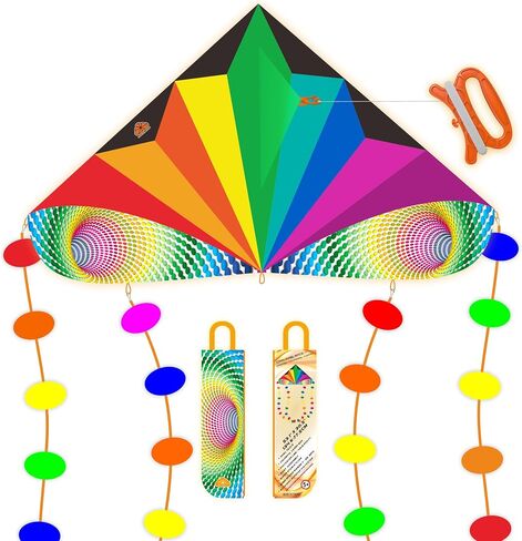 Orgcldkt-Carnival Rainbow Delta Kite ، ذيول النجوم ، ذيول بيضاوية ، طائرات طائرة للأطفال تتراوح أعمارهم بين 8-12،5-8 ، فتيات الفتيات ، البالغين ، الشاطئ ، المبتدئين. من السهل الطيران ، والتجميع. موضوع طباعة اللون حقيبة حمل. in Kuwait