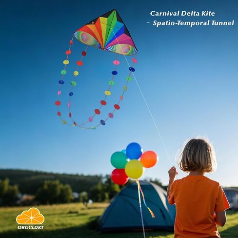 Orgcldkt-Carnival Rainbow Delta Kite ، ذيول النجوم ، ذيول بيضاوية ، طائرات طائرة للأطفال تتراوح أعمارهم بين 8-12،5-8 ، فتيات الفتيات ، البالغين ، الشاطئ ، المبتدئين. من السهل الطيران ، والتجميع. موضوع طباعة اللون حقيبة حمل. in Kuwait
