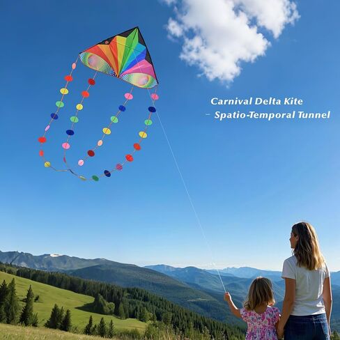 Orgcldkt-Carnival Rainbow Delta Kite ، ذيول النجوم ، ذيول بيضاوية ، طائرات طائرة للأطفال تتراوح أعمارهم بين 8-12،5-8 ، فتيات الفتيات ، البالغين ، الشاطئ ، المبتدئين. من السهل الطيران ، والتجميع. موضوع طباعة اللون حقيبة حمل. in Kuwait